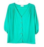 Everly | Seafoam Polyester Button Front Blouse