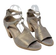 Eileen Fisher Lou Sandal Platinum Metallic Suede Open Toe Block Heel Size 9
