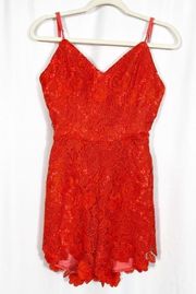 Lovers + Friends x Revolve Songbird Lace V-Neck Tie Back Romper: Red