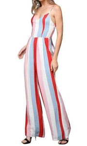 NWT Do + Be Women's Carousel Striped Wide Leg Keyhole Back Jumpsuit Size M