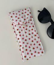 Pink Strawberry Print Quilted Glasses Case Pouch