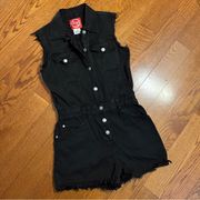 Vintage Denim Romper Washed Black Sleeveless Frayed No Boundaries Medium