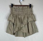 Isabel Marant Etoile Women's Smocked Waist Ruffled Hem Mini Skirt Squirrel SZ 36