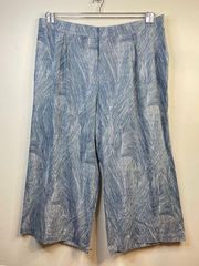 Fe Noel x  Blue White Linen Coastal Flowy Wide Leg Pants womens 4X new