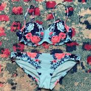 Seafolly Bella Rose Vintage Blue Bustier Bikini & Hipster Bottom