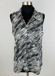 Notations Womens Medium M Polyester Black Tan Gray Abstract Stiped Popover Top