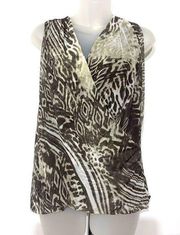 SOLO MODA safari animal print surplice ruched faux wrap sleeveless top medium