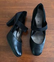 Circa  Black Leather/suede Pumps, Mary Jane Heels, Size 6M