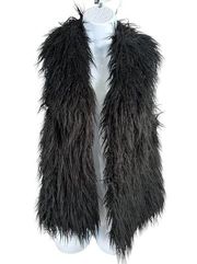 Vintage Y2K INC Fuzzy Vest Medium Black Sleeveless Furry Goth Avante Guard Retro