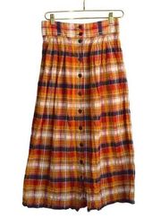 Ace & Jig Maxi Plaid Skirt Women's S Orange Multi Pockets Lightweight Pleated