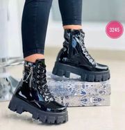 Platform Wedge Ankle Goth Chunky Block Heels Booties Lace up Punk Boots Combat