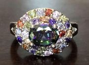 New Rainbow Mystic Topaz CZ Silver Ring Size 6 1/4