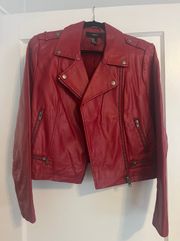 Red Leather Moto Jacket