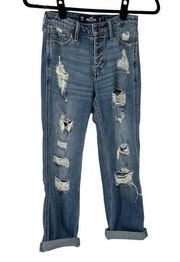 Hollister Mid-Rise Crop Boyfriend Distressed Jeans