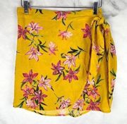 Revolve Beach Riot Lexi High Waisted Floral True Wrap Mini Skirt Yellow Boho M