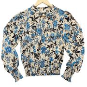 Joie  Peasant Floral Smocked Waist Long Sleeve Blouse