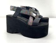 ROCKET DOG | Y2K Bayer Glam Platform Wedge Sandal Black Metallic Straps Size 6