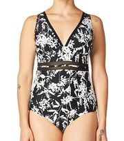 Tommy Hilfiger Women's Black & White Floral One Piece Swimsuit 18 NWT