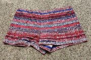 Tory Burch Womens Mouline Knit-Print Shorts Blue Red Size 6