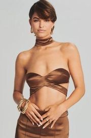 Retrofete Ross Top in Cognac Brown Size Large NWT Satin Padded Bust Strapless