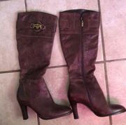 River Island Knee High Leather Brown Heeled Boot Size 7