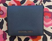 Michael Kors Women Leather Bi-fold Wallet Medium Blue ID/Card Slot Bill Holder