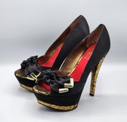 Circus by Sam Edelman Leigh Black Red Gold Platform Heel Shoe Open Toe Pump 6.5M