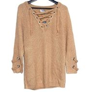 Military Hippie Womens Beige Size S/M Knit Pullover Long Sleeve Tunic Sweater