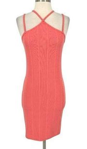 Miss Selfridge Bodycon Strappy Ribbed Knee Length Dress Peach Size 6