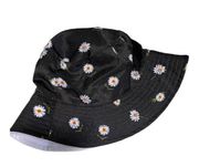 Alice & Olivia  Black Sunflower Reversible Bucket Hat Womens One Size OS