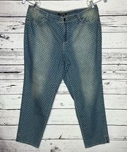 Roz & Ali Woman Size 18 Blue Denim - White Polka Dot 5 Pocket Ankle Jeans