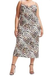 NWT  Leopard Print Cowl Neck Satin Midi Dress / Size 7 (US 4X)