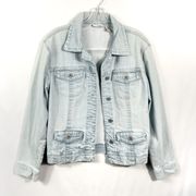 Chicos Platinum Light Wash Denim Button Down Casual Jean Jacket 1 Medium M