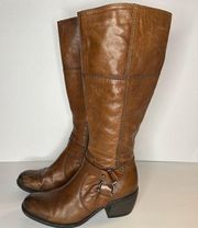 Clarks Leather Zip Tall Riding Buckle Boot Harness Western Brown 7.5