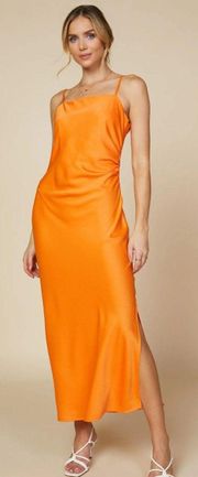 orange cami slit midi dress