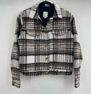 women’s Plaid Brown boho acrylic wool Black White shacket Jacket medium