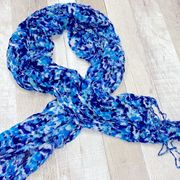 Floral neck scarf with fringe