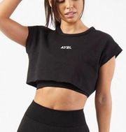 Cropped Top Training Gym Workout Black Size S