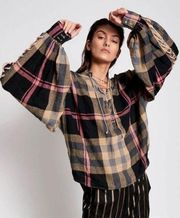 ONE‎ TEASPOON Washed Check Linen Carousel Shirt NWT Sz SM