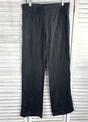 ALLEN ALLEN Casual Pull On Pants 100% Linen Washed Black-Medium