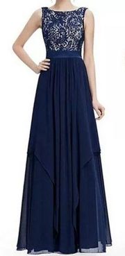 Eliza J Navy Blue Sleeveless Chiffon Bridesmaid Evening Formal Gown Dress