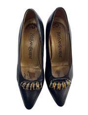 Vintage Yves Saint Laurent Gold Black Leather Pump Heel Shoes Size 5