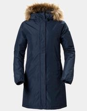 Helly Hansen Aden Winter Water Resistant Parka Jacket Faux Fur Hood Navy Large