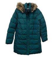 NWT Lands End Coat Jacket Women Jade Emerald Large Tall 14-16 Hood Faux fur trim