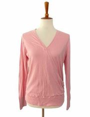 Halogen Faux Wrap Long Sleeve Sweater Pullover Pink XL