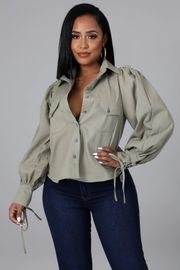 HYFVE Olive long sleeve button down top
