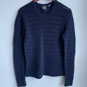 Armani Exchange Navy Blue V-Neck Cut-out Sweater