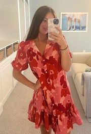 RED AND PINK FLORAL BUTTON UP DRESS