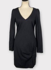 Leith V-Neck Ruched Side Mini Dress Women's Medium Black Long Sleeve NWOT