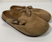 Birkenstock Boston Suede Clogs Soft Footbed Beige Womens EU 38N US W7 -some wear